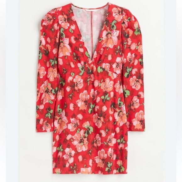 Hm  Plus size Floral Puff Sleeve Mini Dress - Picture 1 of 8